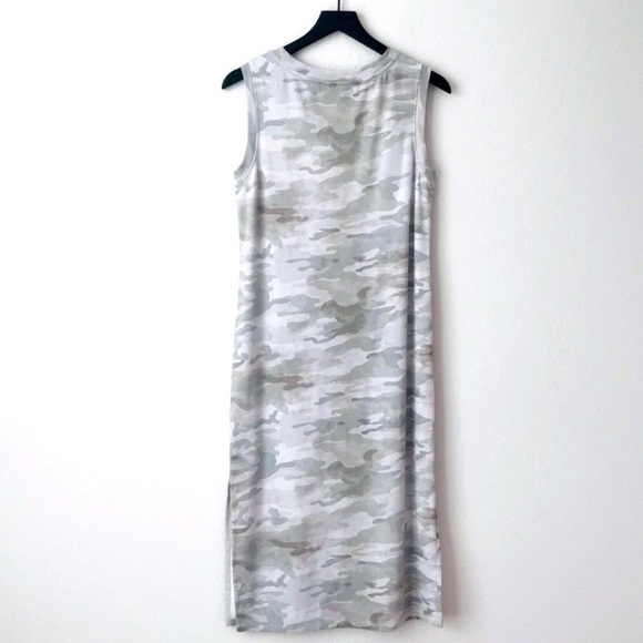New! C&C California Grey Green Camo Side Slits Muscle Jersey Midi Shirt Dress - Picture 2 of 8